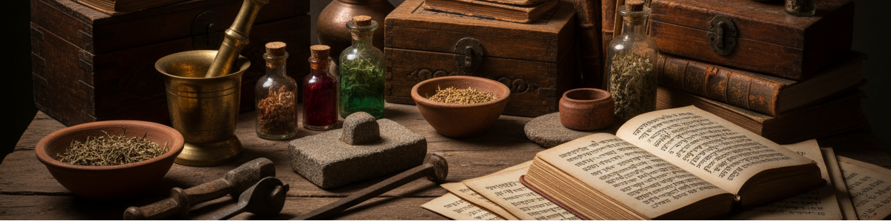 Also add Sankrit shloka books of ayurveda placed next to it